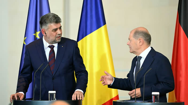 Romania Prime Minister Marcel Ciolacu and German Chancellor Olaf Scholz